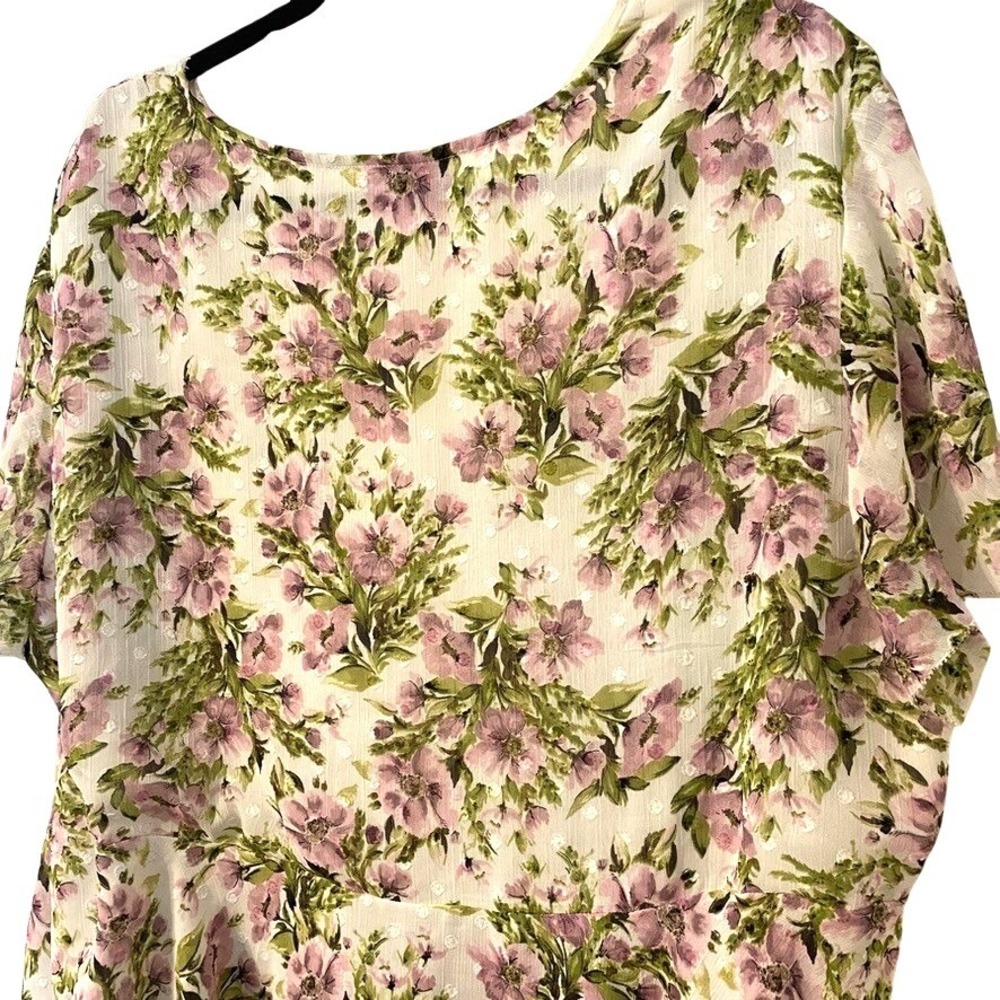 Torrid 2 Floral‎ Clip Dot Chiffon Lace Trim Flutter Sleeve Blouse Purple Green - Picture 13 of 14